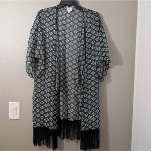 LuLaRoe Monroe Blue and Black Geometric Kimono
